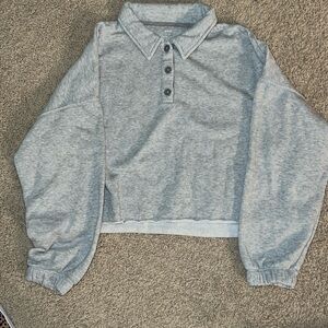 Aerie Cropped Collared Quarter Button-Up Sweatshirt